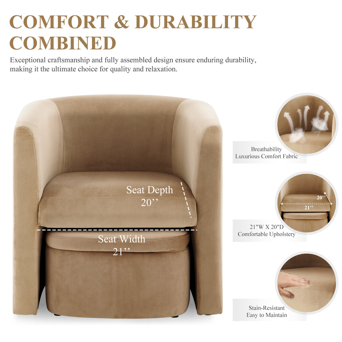 Kyah Upholstered Barrel Chair with Ottoman (Set of 2)